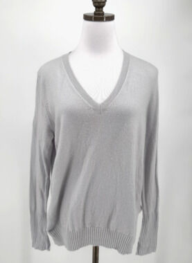 Allude Womens Light Blue Cashmere V Neck Knit Long Sleeve Pullover Sweater Sz M